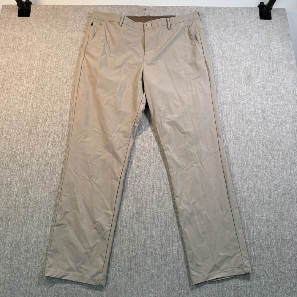 Chaps Mens Golf Pants 34 Tan Khaki Performance Straight Leg Flat Front RN162088